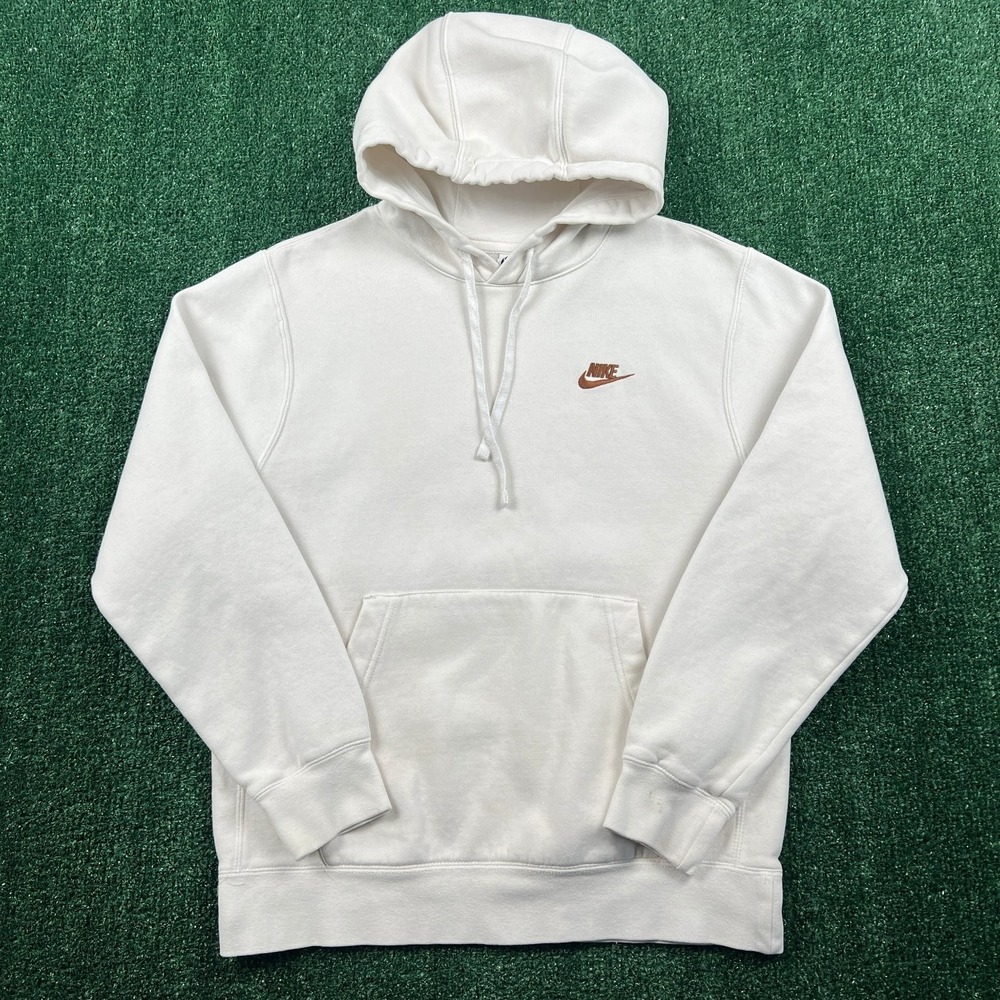Nike Club Fleece Sportswear Hoodie Mens Small White Brown Swoosh Logo BV2654-100